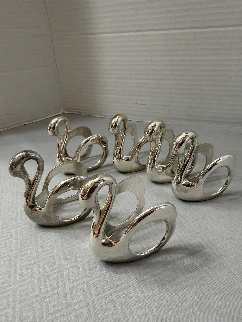 Vintage Wm A Rodgers Silverplate Swan Napkin Holders Set Of 6 Rings
